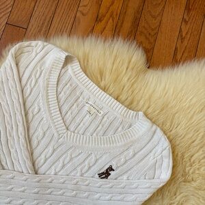 Aeropostale White Cable Knit V Neck Sweater